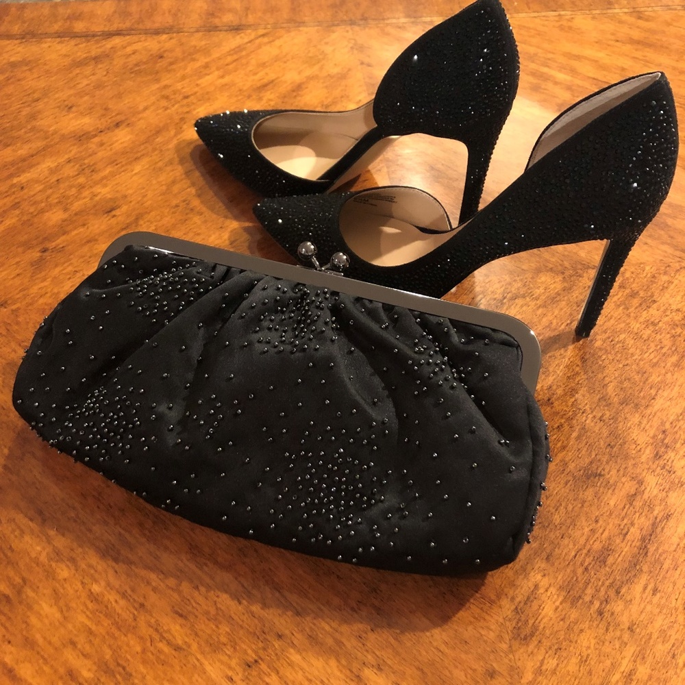 Black Satin & Beaded Evening Bag